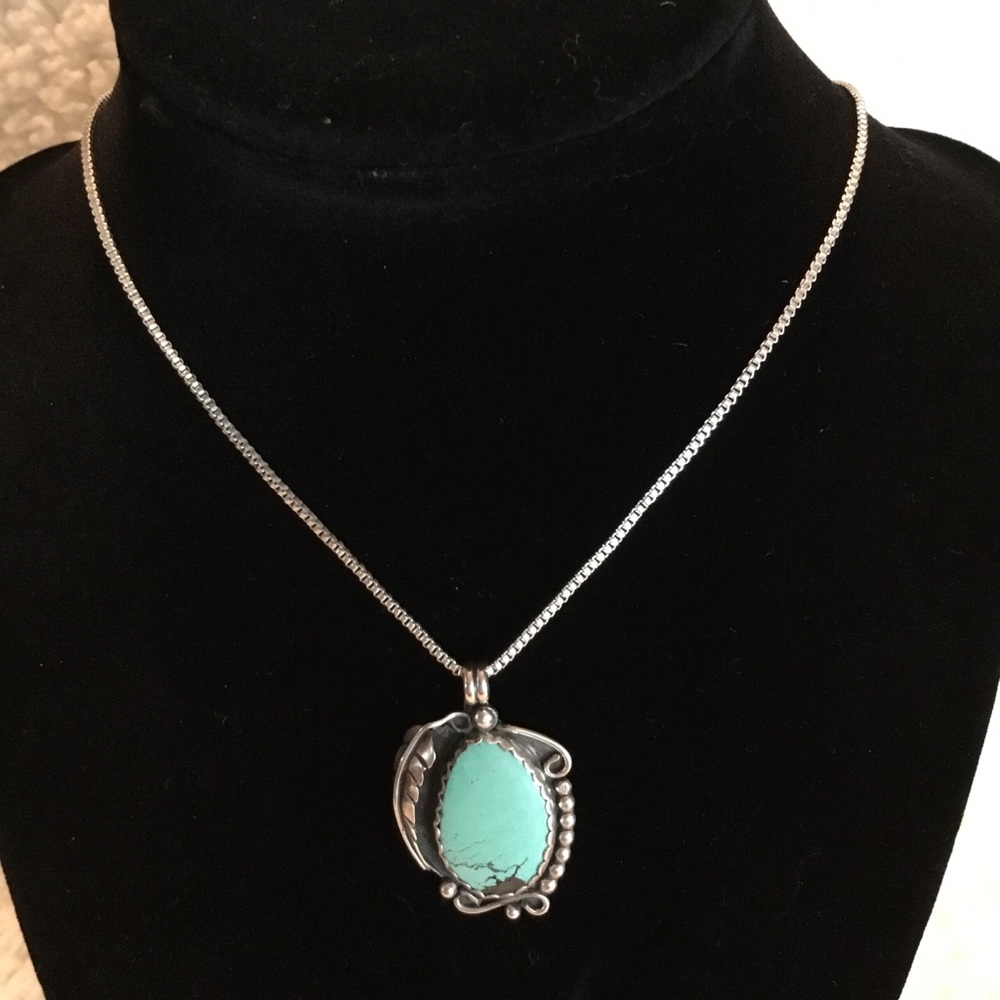 Green Turquoise & Sterling Silver Pendant